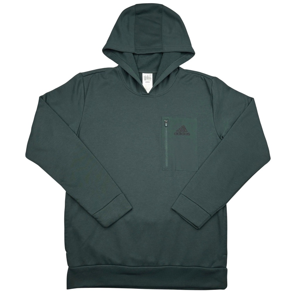 adidas Tech Fleece Hoodie Mens Medium Forest Green Zipper Chest Pocket Pullover